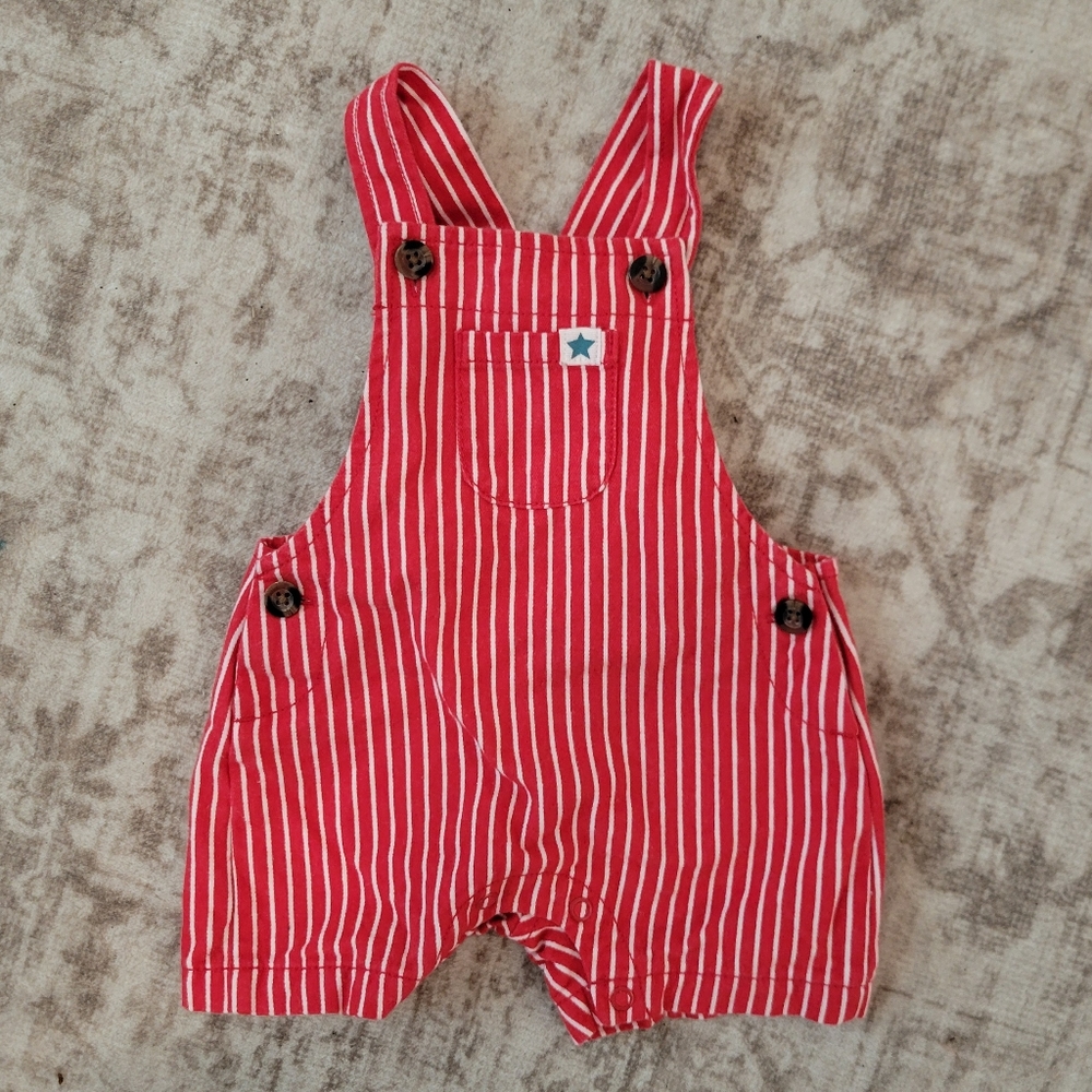 Carter’s‎ Child of Mine Baby Boy Red White Pinstripe Short Overalls 0–3 Months